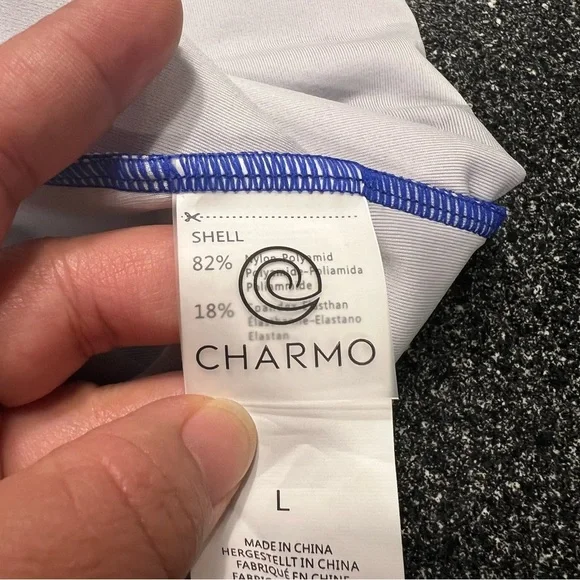 Charmo Blue Zipper Front One-Piece Swimsuit Size L - Picture 4 of 12